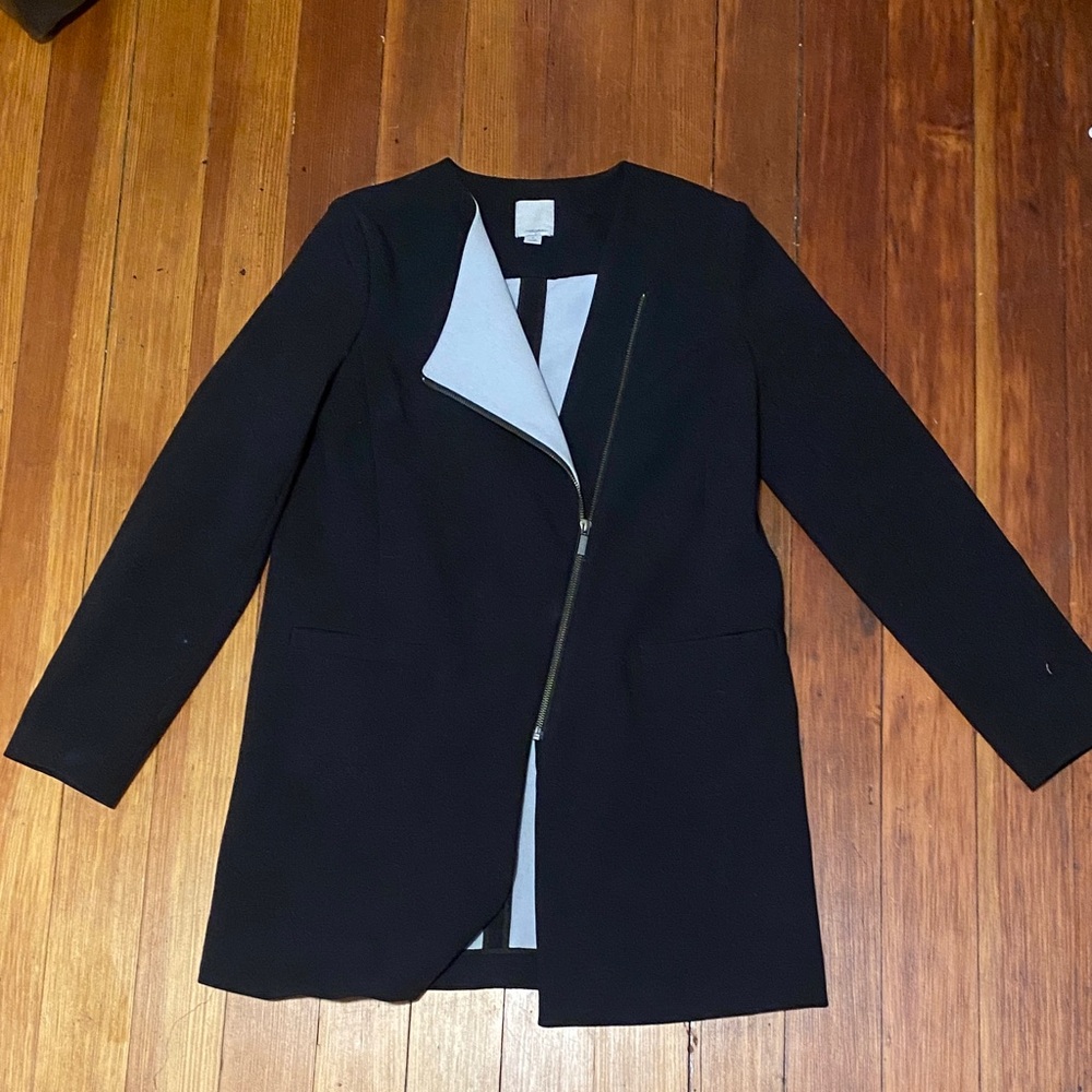 Halogen Black light blue asymmetrical long Jacket